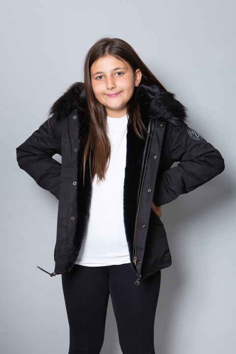 Kids Faux Fur Collar Parka Jacket with Black Faux Fur - Bobbi Parka