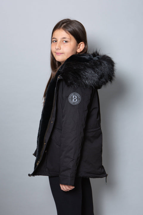 Kids Faux Fur Collar Parka Jacket with Black Faux Fur - Bobbi Parka