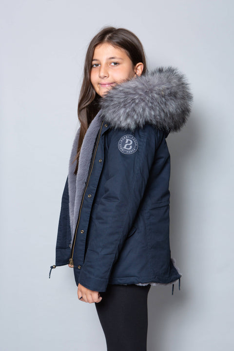 Kids Faux Fur Collar Parka Jacket with Grey Faux Fur - Bobbi Parka