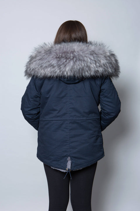 Kids Faux Fur Collar Parka Jacket with Grey Faux Fur - Bobbi Parka