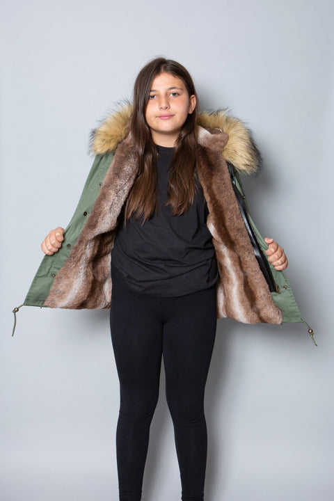 Kids Faux Fur Collar Parka Jacket with Natural Faux Fur - Bobbi Parka