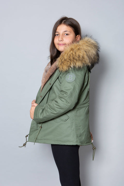 Kids Faux Fur Collar Parka Jacket with Natural Faux Fur - Bobbi Parka