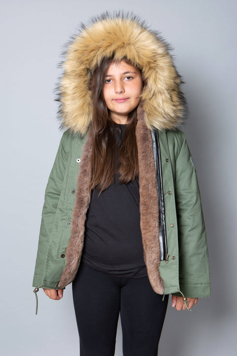 Kids Faux Fur Collar Parka Jacket with Natural Faux Fur - Bobbi Parka