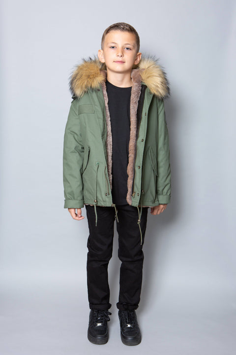 Kids Faux Fur Collar Parka Jacket with Natural Faux Fur - Bobbi Parka