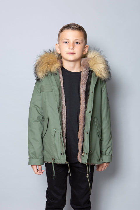 Kids Faux Fur Collar Parka Jacket with Natural Faux Fur - Bobbi Parka