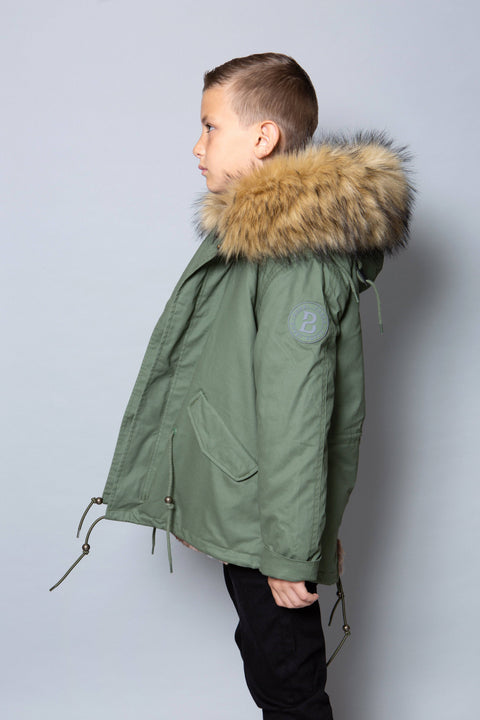 Kids Faux Fur Collar Parka Jacket with Natural Faux Fur - Bobbi Parka