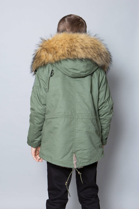 Kids Faux Fur Collar Parka Jacket with Natural Faux Fur - Bobbi Parka