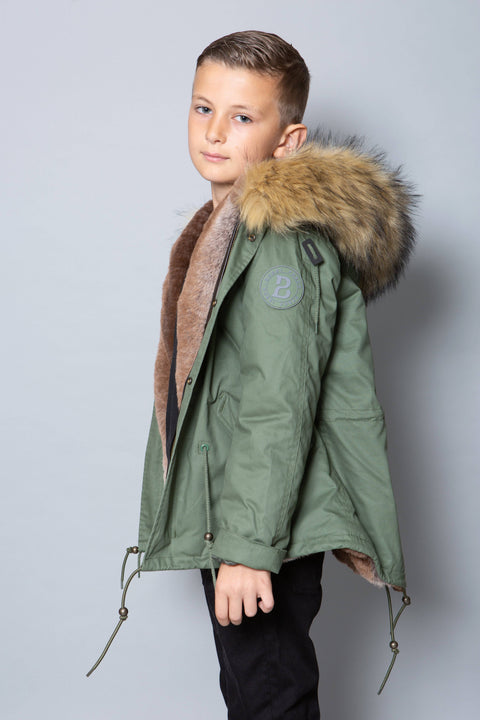 Kids Faux Fur Collar Parka Jacket with Natural Faux Fur - Bobbi Parka