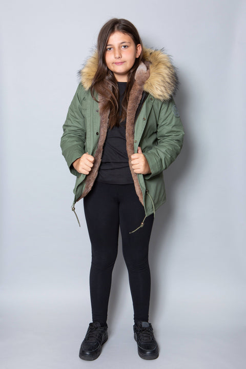 Kids Faux Fur Collar Parka Jacket with Natural Faux Fur - Bobbi Parka