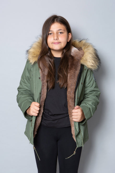 Kids Faux Fur Collar Parka Jacket with Natural Faux Fur - Bobbi Parka