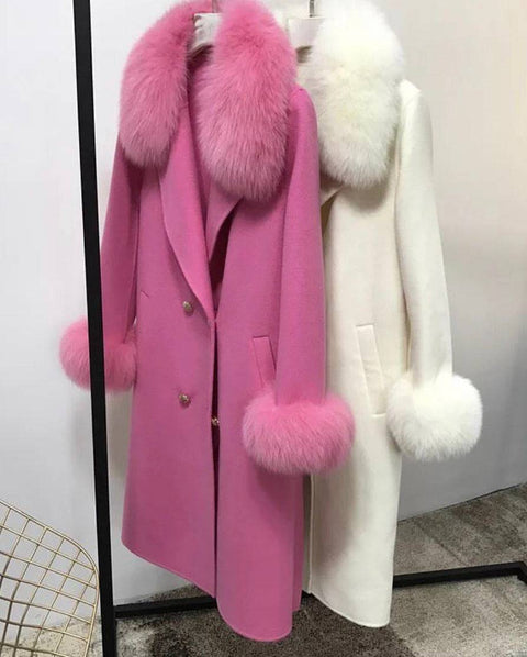 Ladies Wool-Cashmere Luxury Trim Coat