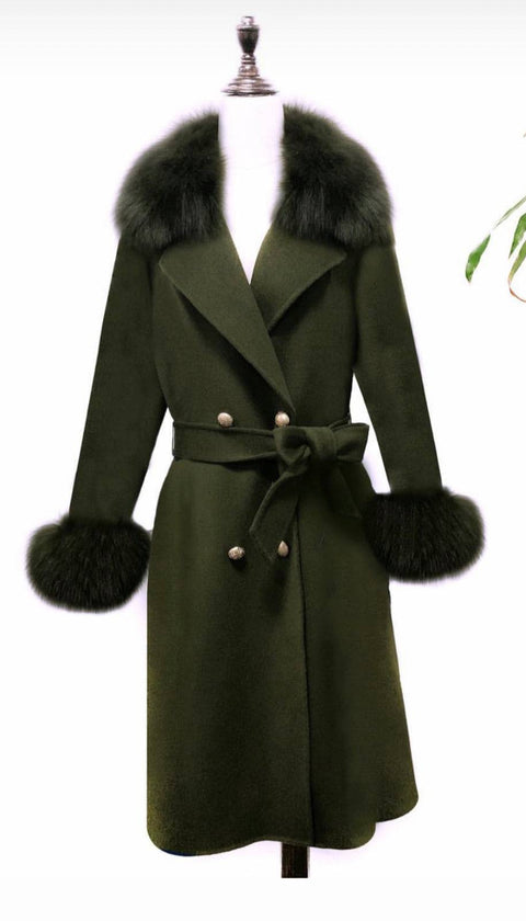 Ladies Wool-Cashmere Luxury Trim Coat