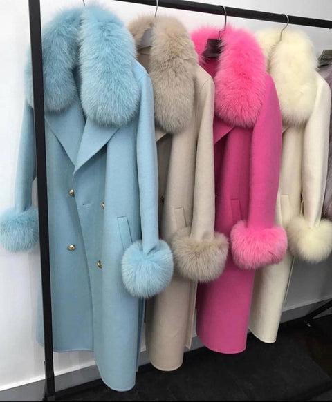 Ladies Wool-Cashmere Luxury Trim Coat