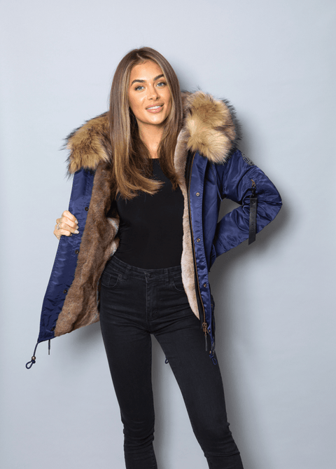 Womens Real Look Faux Fur Parka with Natural Faux Fur - Bobbi Parka