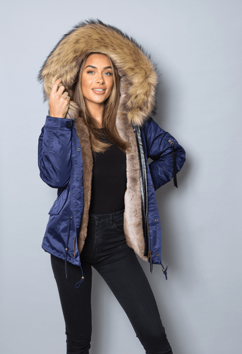 Womens Real Look Faux Fur Parka with Natural Faux Fur - Bobbi Parka