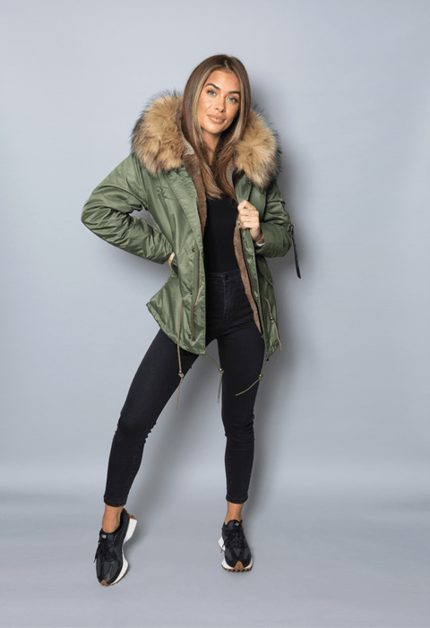 Womens Real Look Faux Fur Parka with Natural Faux Fur - Bobbi Parka