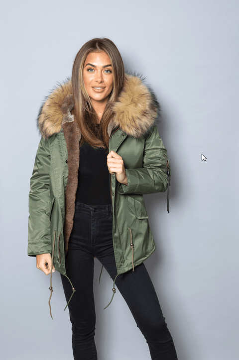 Womens Real Look Faux Fur Parka with Natural Faux Fur - Bobbi Parka