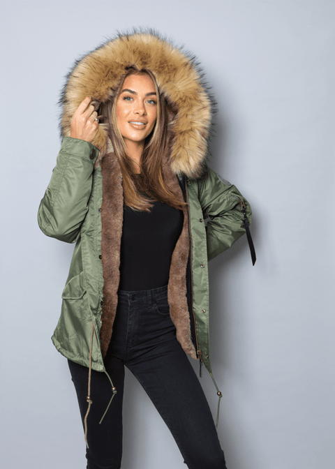 Womens Real Look Faux Fur Parka with Natural Faux Fur - Bobbi Parka