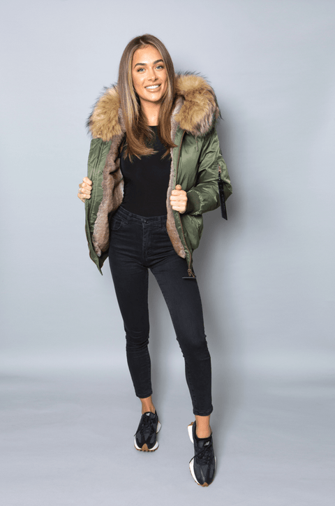 Womens Real Look Faux Fur Bomber with Natural Faux Fur - Bobbi Parka