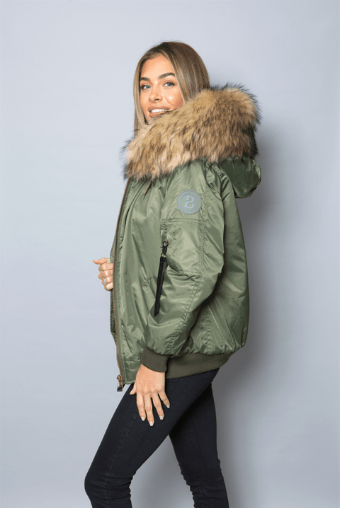 Womens Real Look Faux Fur Bomber with Natural Faux Fur - Bobbi Parka