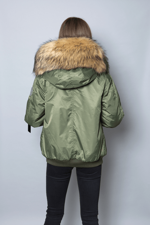 Womens Real Look Faux Fur Bomber with Natural Faux Fur - Bobbi Parka
