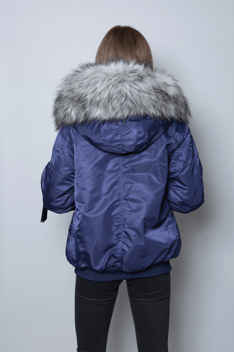 Womens Real Look Faux Fur Bomber with Grey Faux Fur - Bobbi Parka