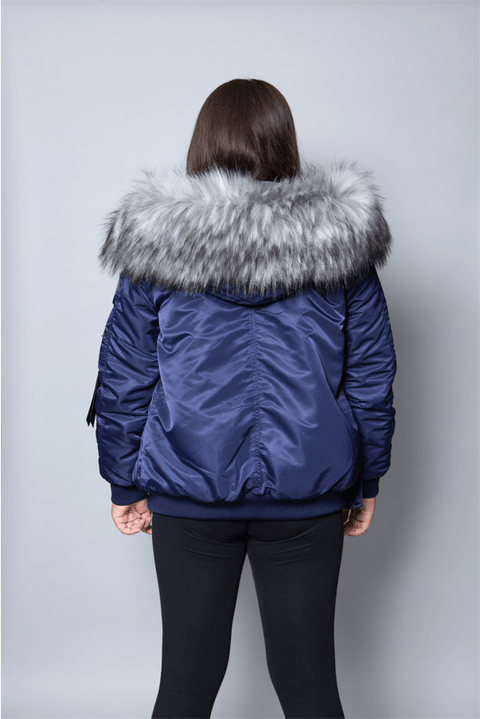Kids Faux Fur Collar Bomber Jacket with Grey Faux Fur - Bobbi Parka