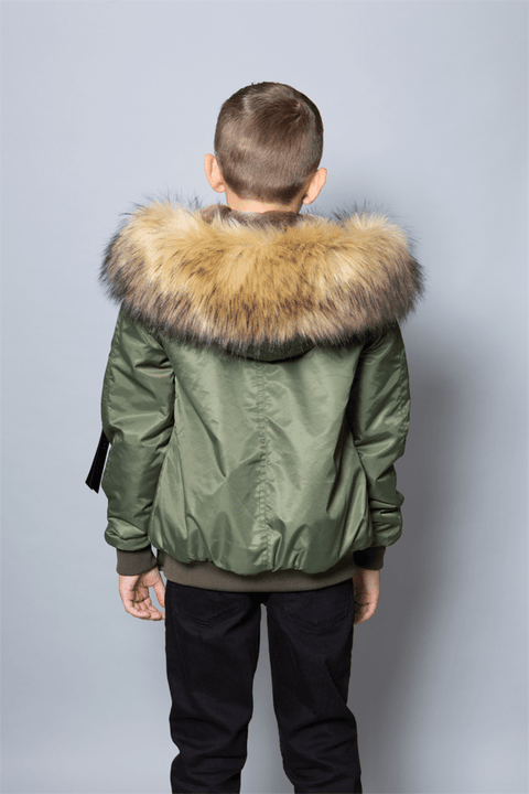 Kids Faux Fur Collar Bomber Jacket with Natural Faux Fur - Bobbi Parka