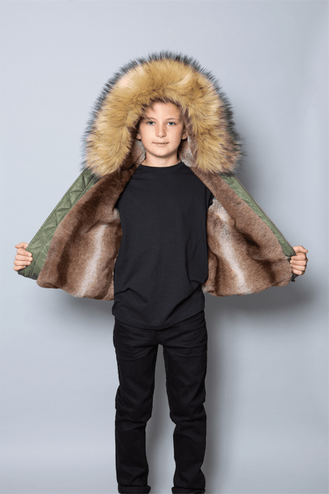 Kids Faux Fur Collar Bomber Jacket with Natural Faux Fur - Bobbi Parka
