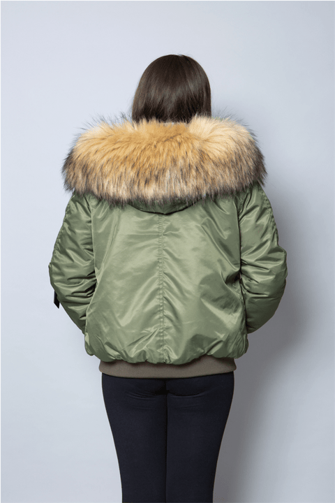 Kids Faux Fur Collar Bomber Jacket with Natural Faux Fur - Bobbi Parka