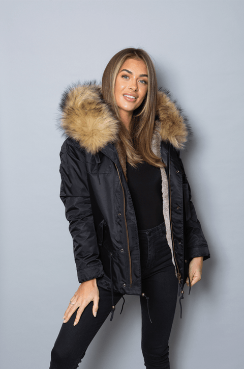 Womens Real Look Faux Fur Parka with Natural Faux Fur - Bobbi Parka