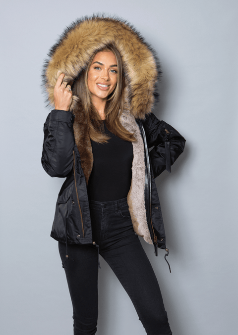 Womens Real Look Faux Fur Parka with Natural Faux Fur - Bobbi Parka