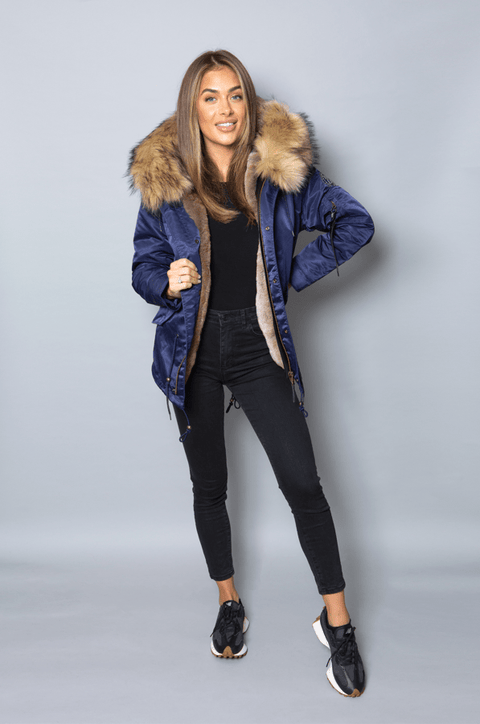 Womens Real Look Faux Fur Parka with Natural Faux Fur - Bobbi Parka