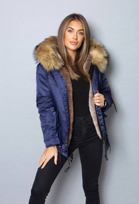 Womens Real Look Faux Fur Parka with Natural Faux Fur - Bobbi Parka