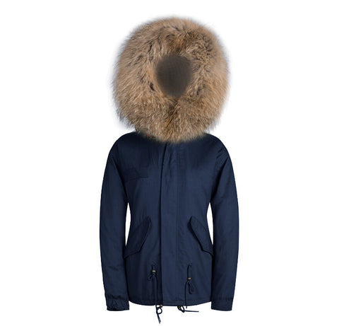 Mens Raccoon Fur Collar Parka Jacket with Natural Fur -  - 7