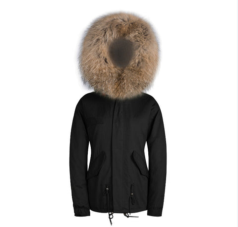 Mens Raccoon Fur Collar Parka Jacket with Natural Fur -  - 4