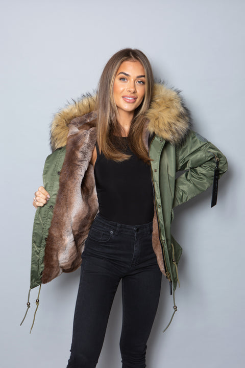 Womens Real Look Faux Fur Parka with Natural Faux Fur