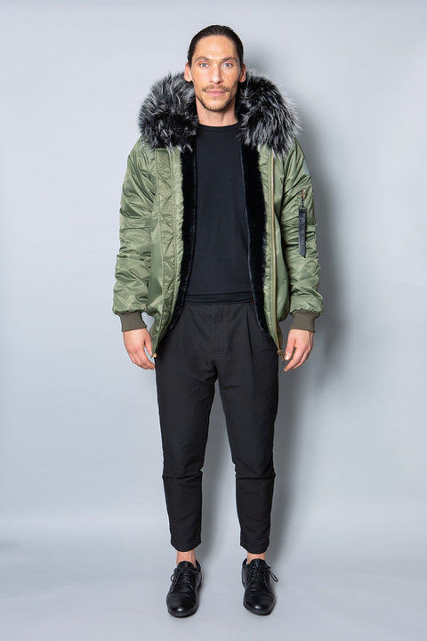Sale Mens Real Look Faux Fur Bomber Jacket with Black Lining