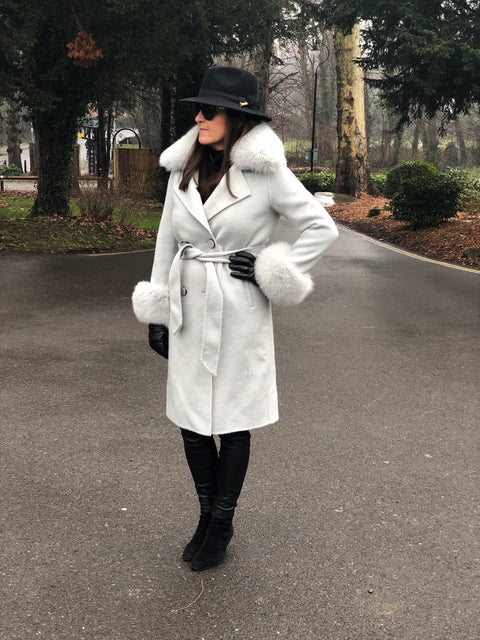 Ladies Wool-Cashmere Luxury Trim Coat