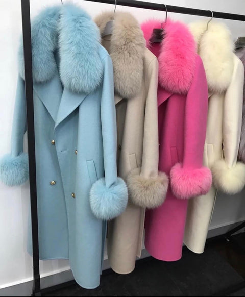 Ladies Wool-Cashmere Luxury Trim Coat