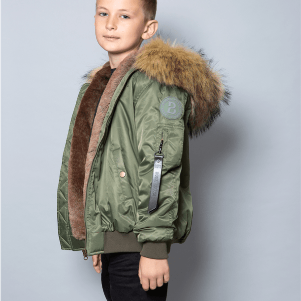 Green bomber jacket fur collar clearance