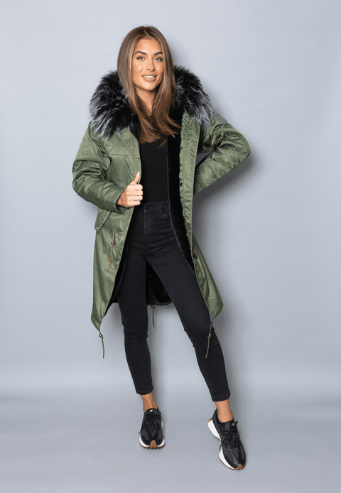 Black faux top fur parka