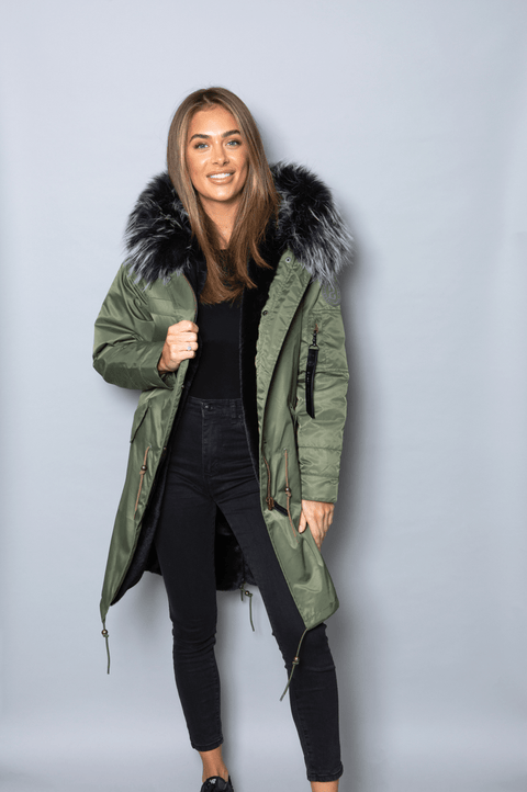 Green parka black fur hood outlet