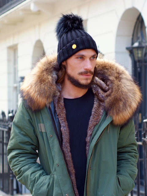 Mens Luxury Parka Jacket with Natural Collar